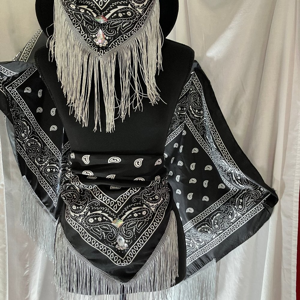 Fringed Blinged out Black Bandana with - Picture 13 of 16